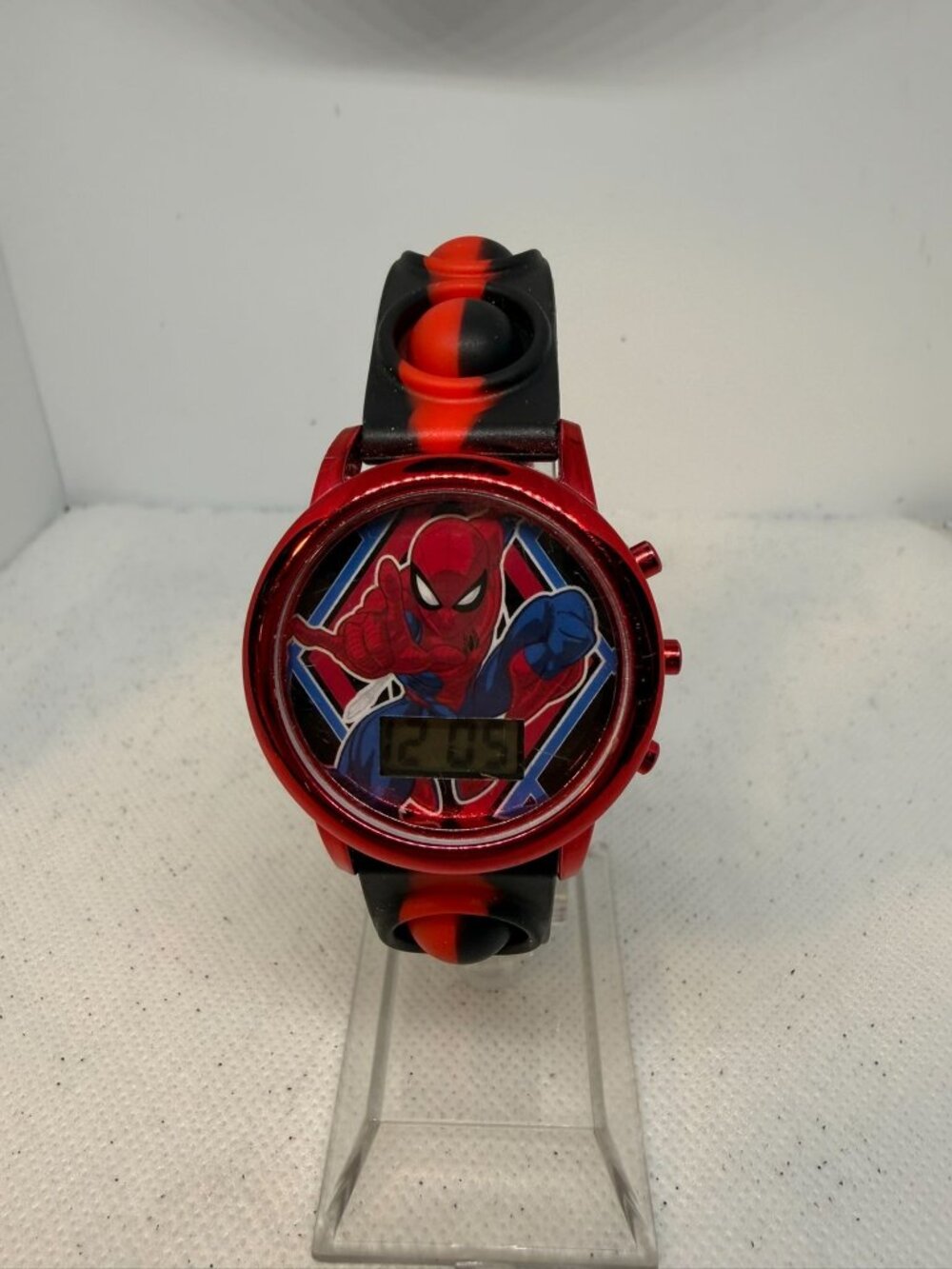 Accutime Marvel Spider-Man Kids Digital LCD Watch Red Black Popper Strap